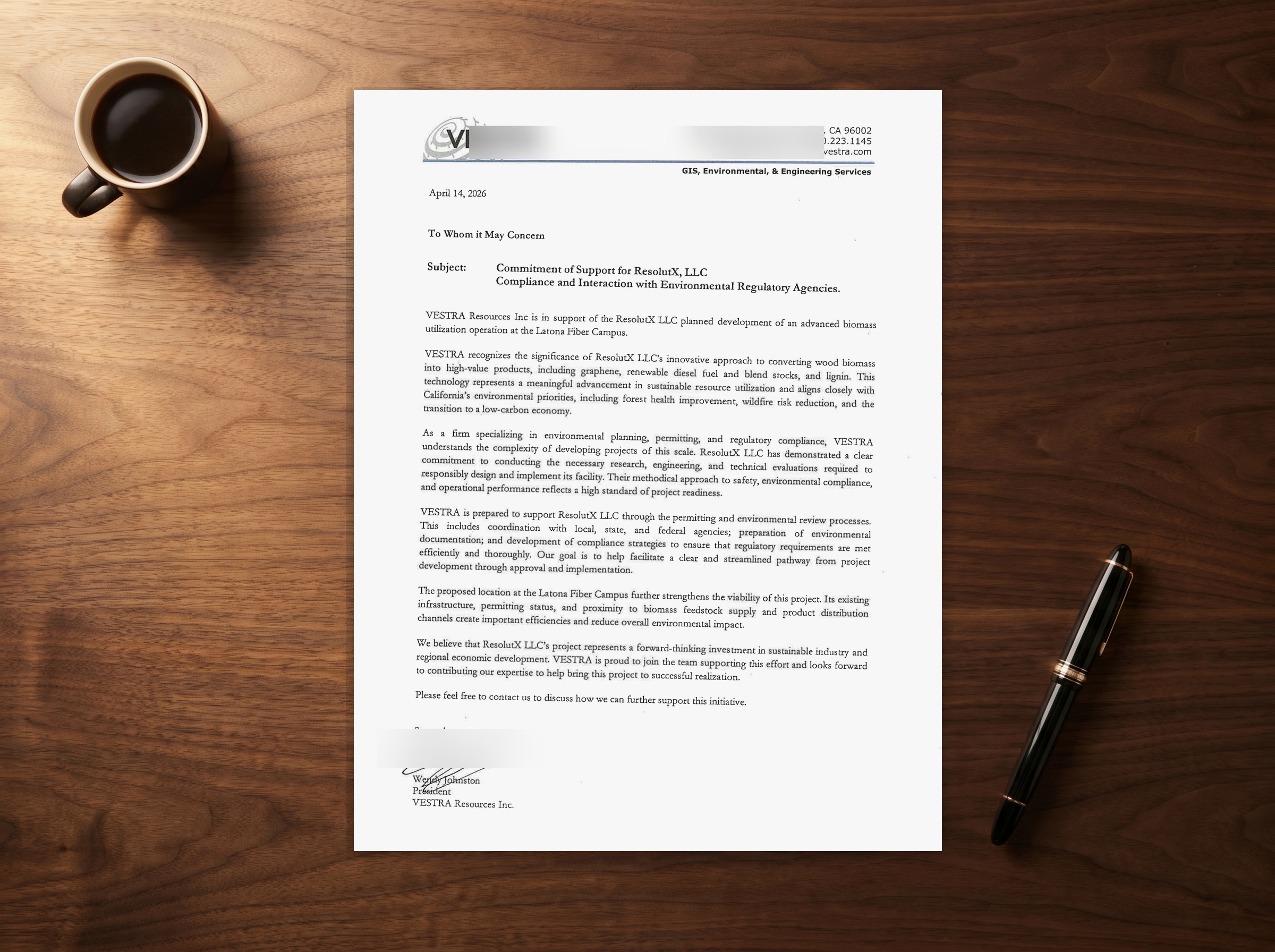 Letter of Support on desk